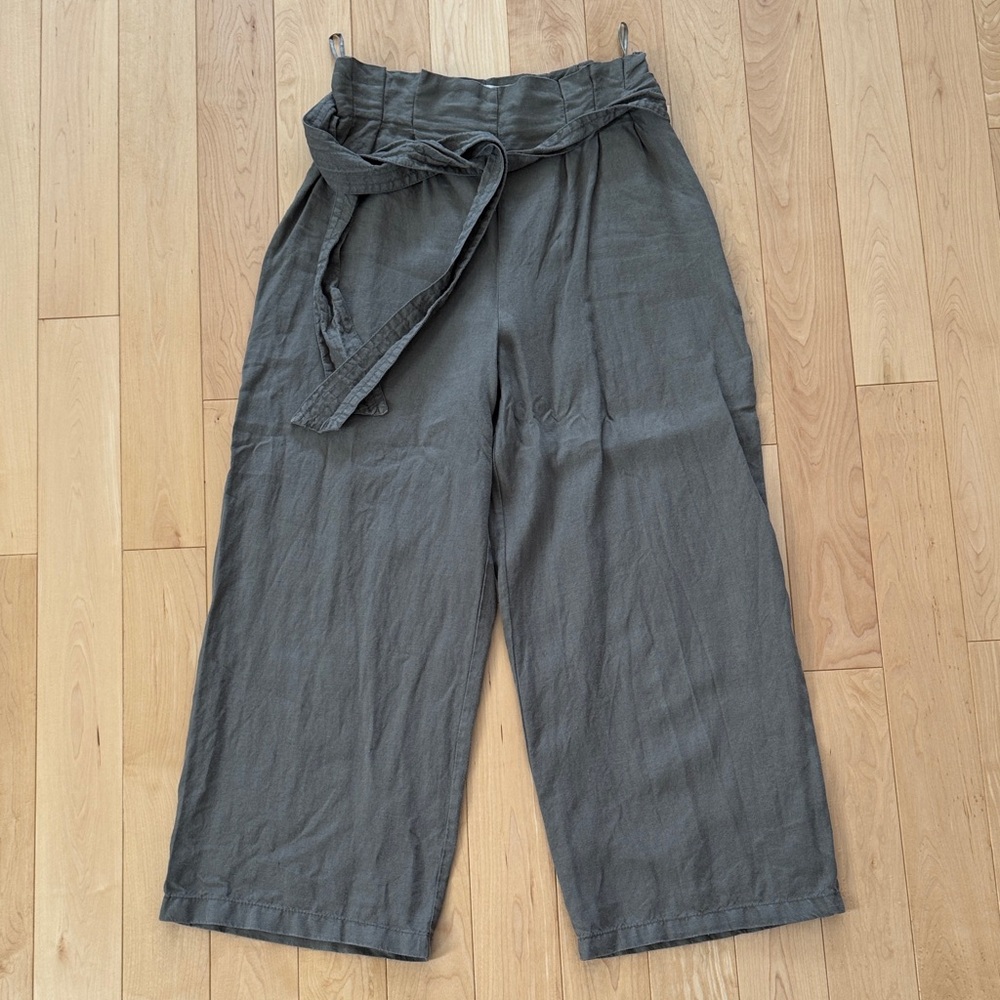 Zara Women's Wide Leg Linen Khaki Pants